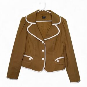 Womens Yellow Brown Blazer with White Trim size 10